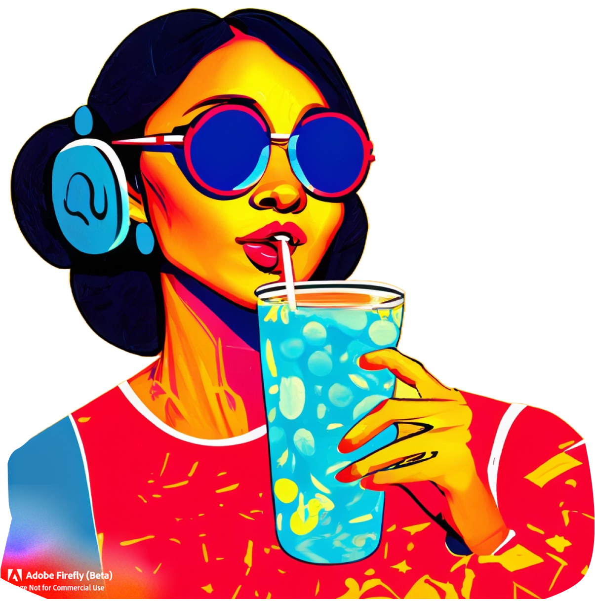 Ilustração animada de mulher com óculos escuros tomando uma deliciosa limonada
